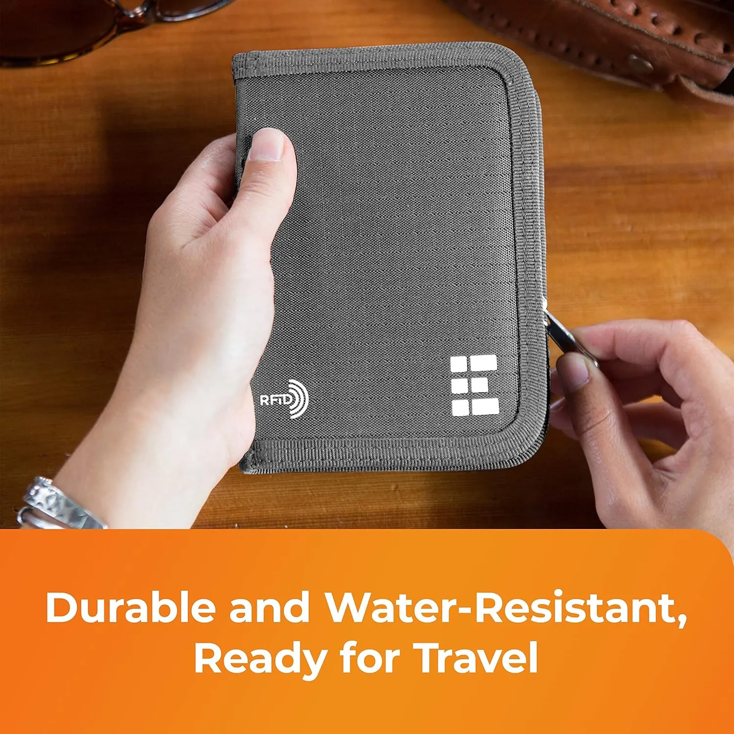 Passport Holder & Travel Wallet with RFID Blocking - Premium Document Organizer Case for Men and Women - Holds Passports, Cards, Tickets, ID, Cash - Compact Zippered Wallet - Shadow