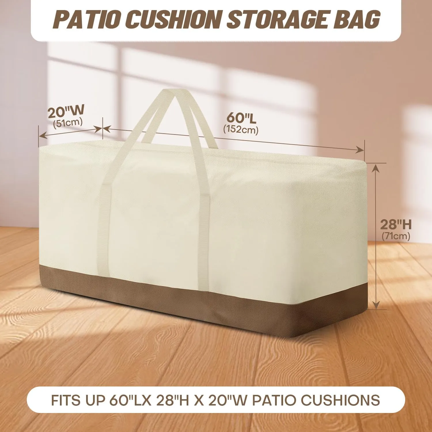 Patio Cushion Storage Bag and Cover 60 Inch Water-Resistant Large Outdoor Cushion Cover Storage Bag for Patio Furniture with Zippers and Handles