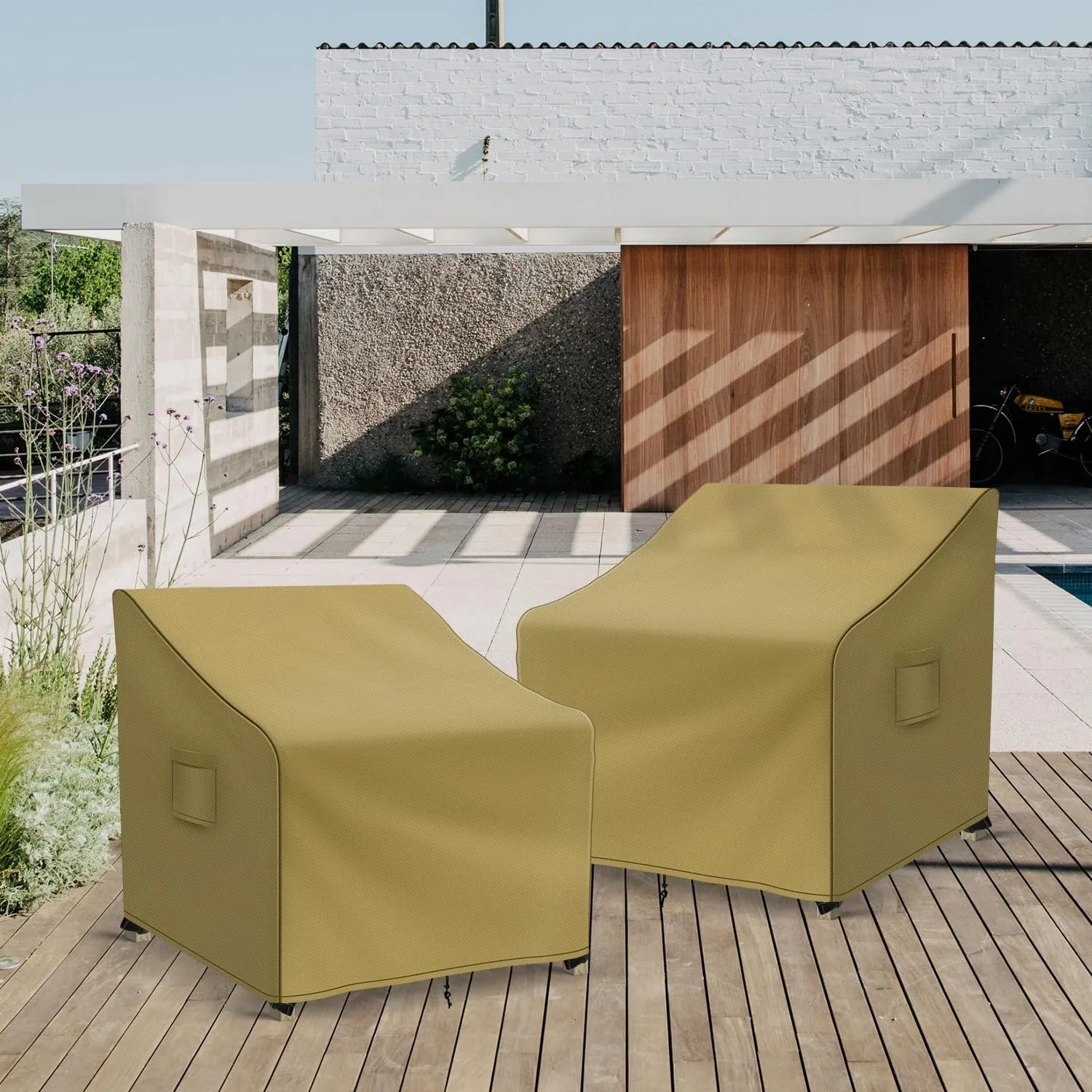 Patio Furniture Covers Waterproof for Chairs, Lawn Outdoor Chair Covers 2 Pack, Patio Chair Covers for Outdoor Furniture Fits up to 29W x 30D x 36H inches, Khaki