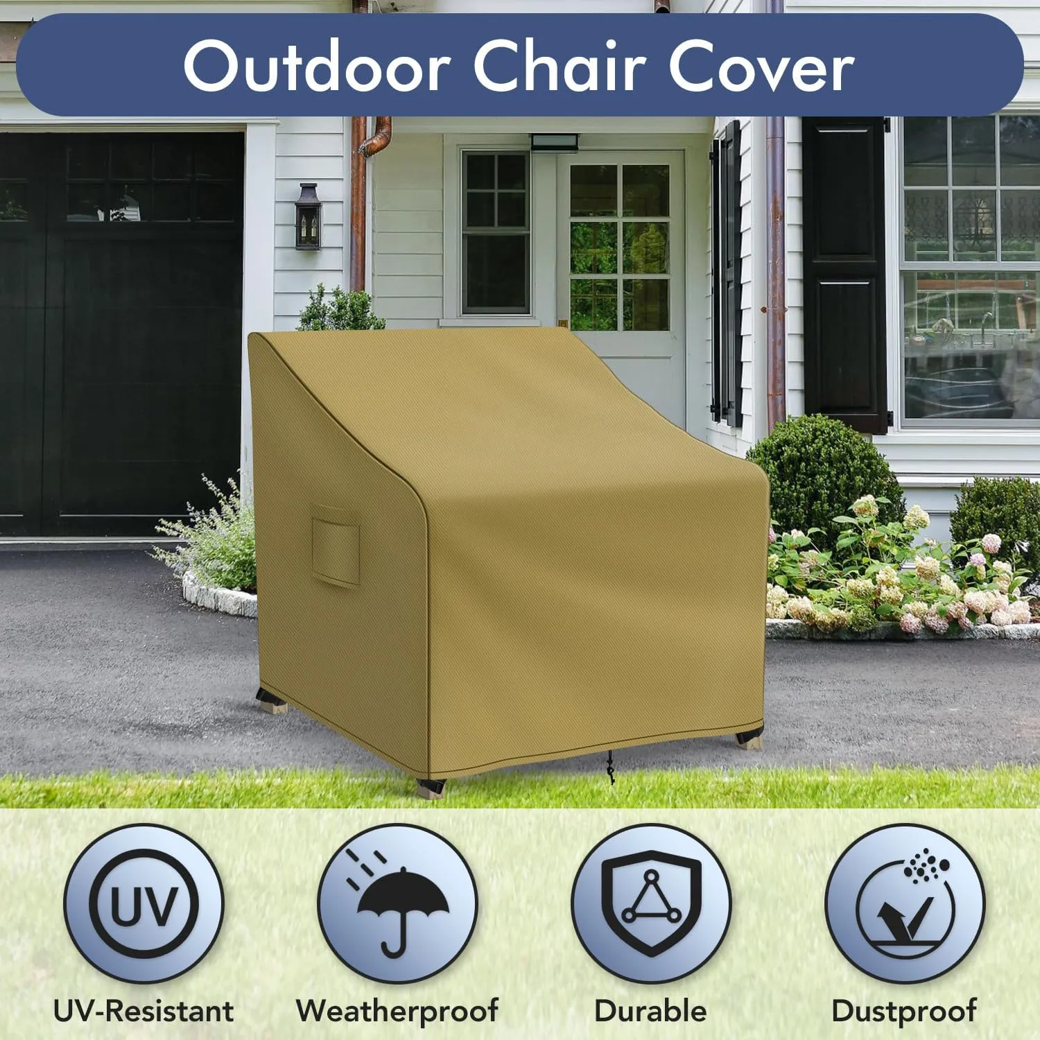 Patio Furniture Covers Waterproof for Chairs, Lawn Outdoor Chair Covers 2 Pack, Patio Chair Covers for Outdoor Furniture Fits up to 29W x 30D x 36H inches, Khaki