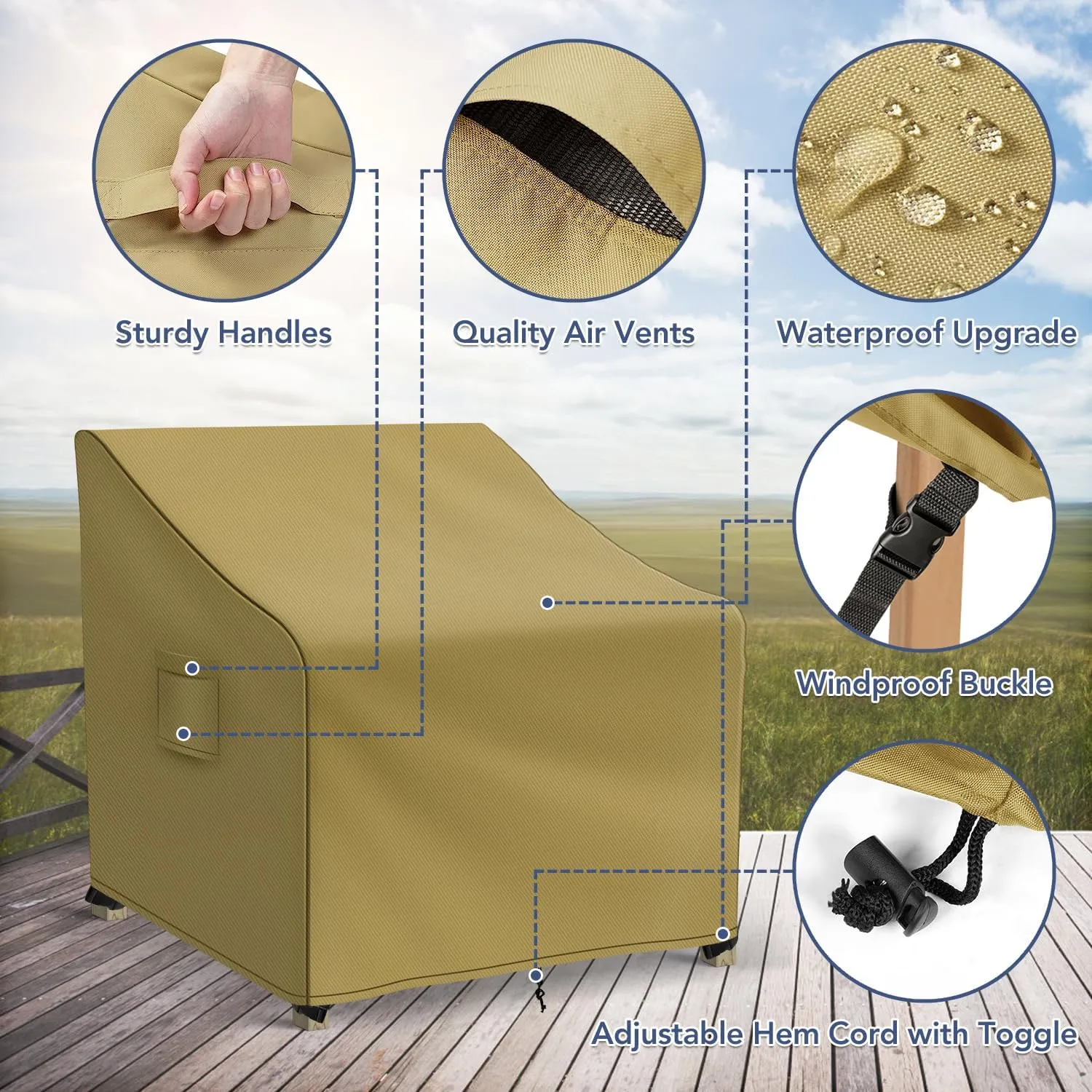 Patio Furniture Covers Waterproof for Chairs, Lawn Outdoor Chair Covers 2 Pack, Patio Chair Covers for Outdoor Furniture Fits up to 29W x 30D x 36H inches, Khaki