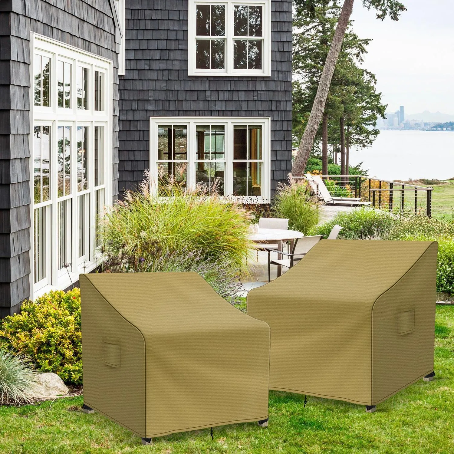 Patio Furniture Covers Waterproof for Chairs, Lawn Outdoor Chair Covers 2 Pack, Patio Chair Covers for Outdoor Furniture Fits up to 29W x 30D x 36H inches, Khaki
