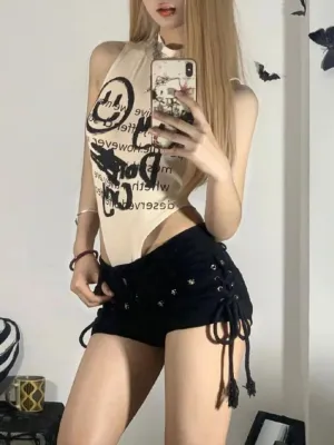 Pbkabiug Y2k Clothes Sexy Bandage Denim Shorts Women American Retro Harajuku Streetwear Punk Gothic Shorts