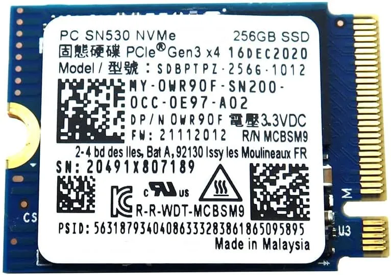 PC SN530 256GB M.2 2230 NVMe PCIe Gen3 x4 SSD Solid State Drive SDBPTPZ-256G-1012 Compatible Replacement Spare Part for Western Digital Compatible and Laptop Systems
