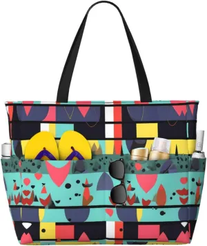 Peacock Flowers Spacious Large Capacity Beach Travel Bag - Foldable Beach Bag Tote Bag With Zipper