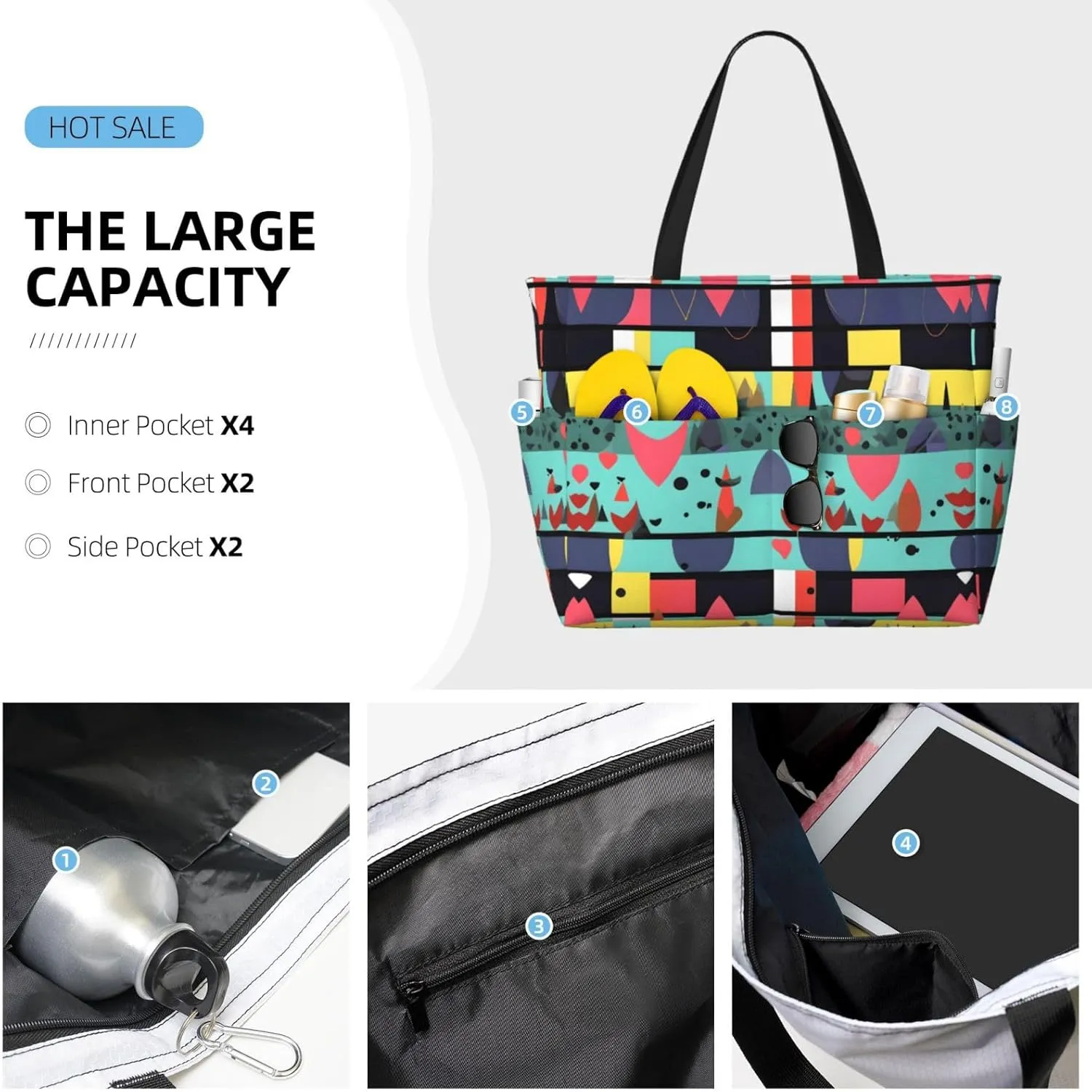 Peacock Flowers Spacious Large Capacity Beach Travel Bag - Foldable Beach Bag Tote Bag With Zipper