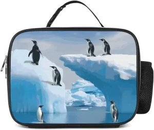 Penguins On The Iceberg Lunch Bag Insulated Reusable Cooler Lunch Box Detachable Handle Meal Tote Bag for Work Office Travel