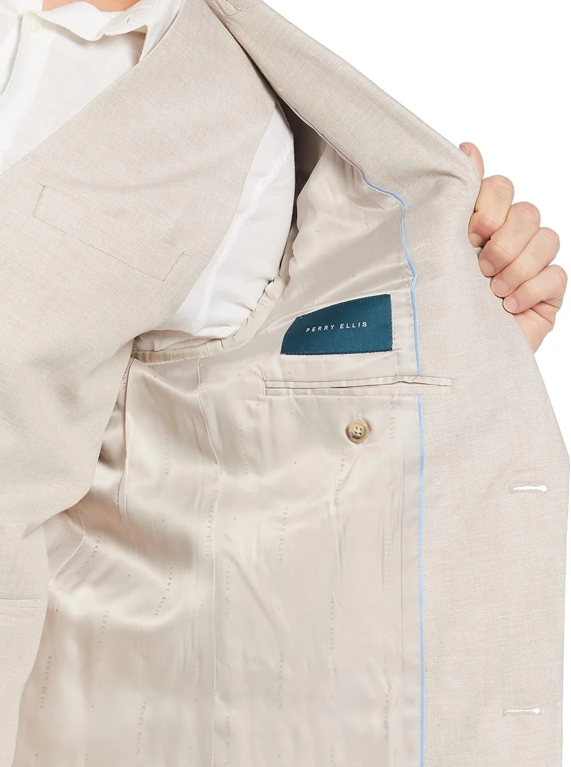 Perry Ellis Men's Regular Fit Linen-Blend Suit Jacket with Chest Pocket