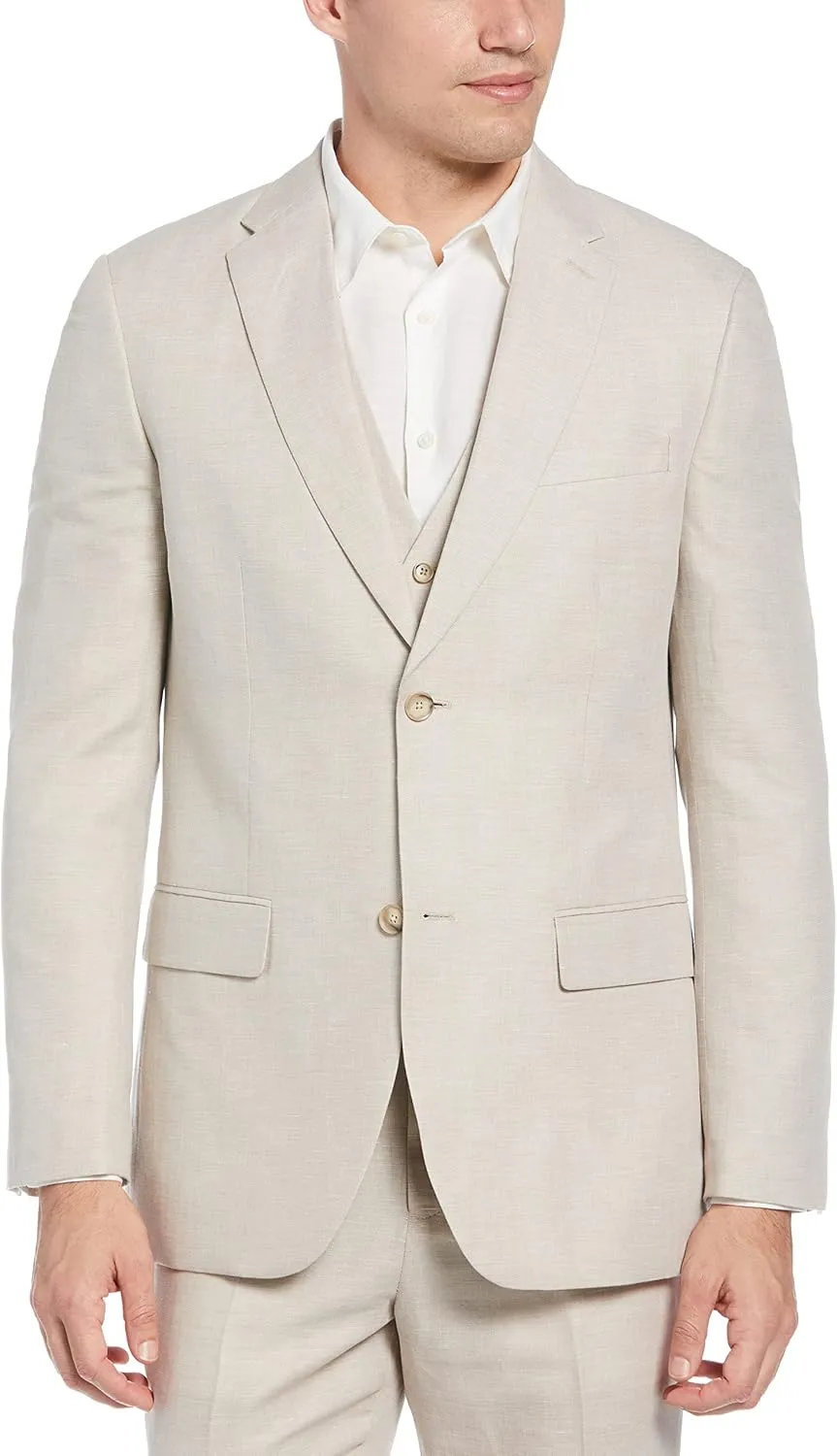 Perry Ellis Men's Regular Fit Linen-Blend Suit Jacket with Chest Pocket