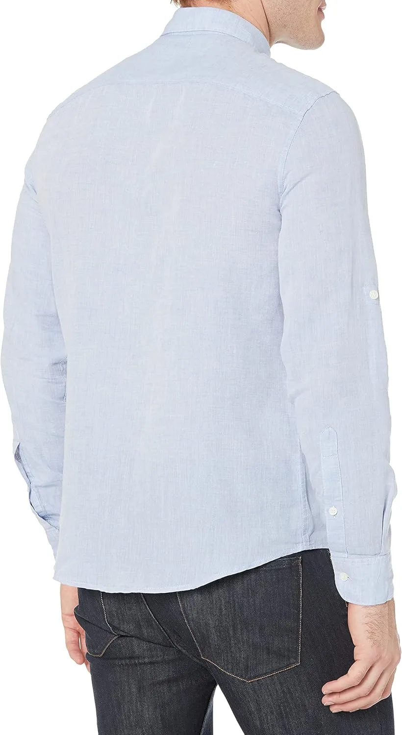 Perry Ellis Men's Slim Fit Roll Sleeve Solid Linen Cotton Button-Down Shirt (Size Small-Xx-Large)