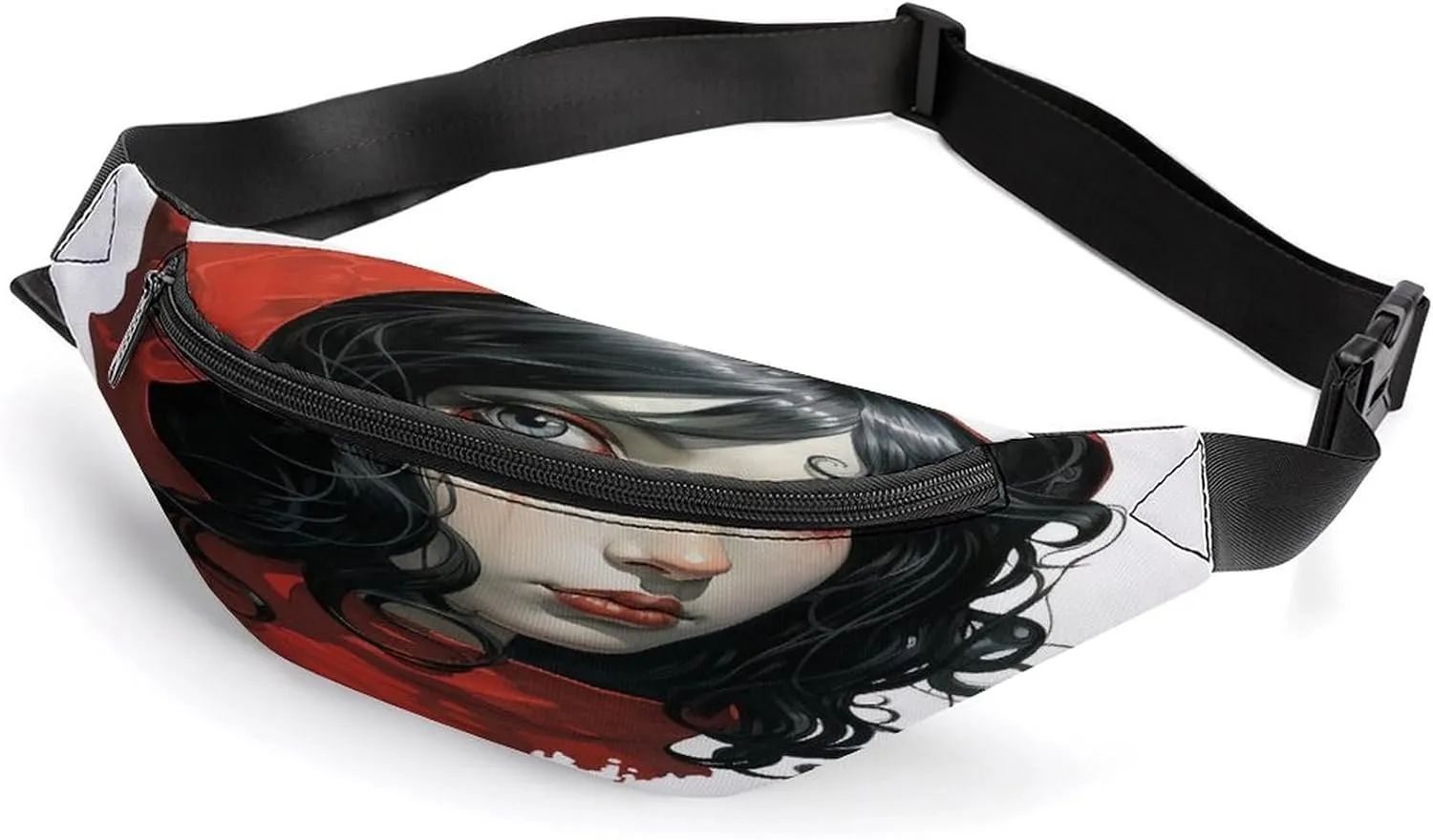 Personalized Waist Packs with Adjustable Strap,Black Hair Woman CrossBody Fanny Pack Casual Bag for Travel Sports Running Hiking