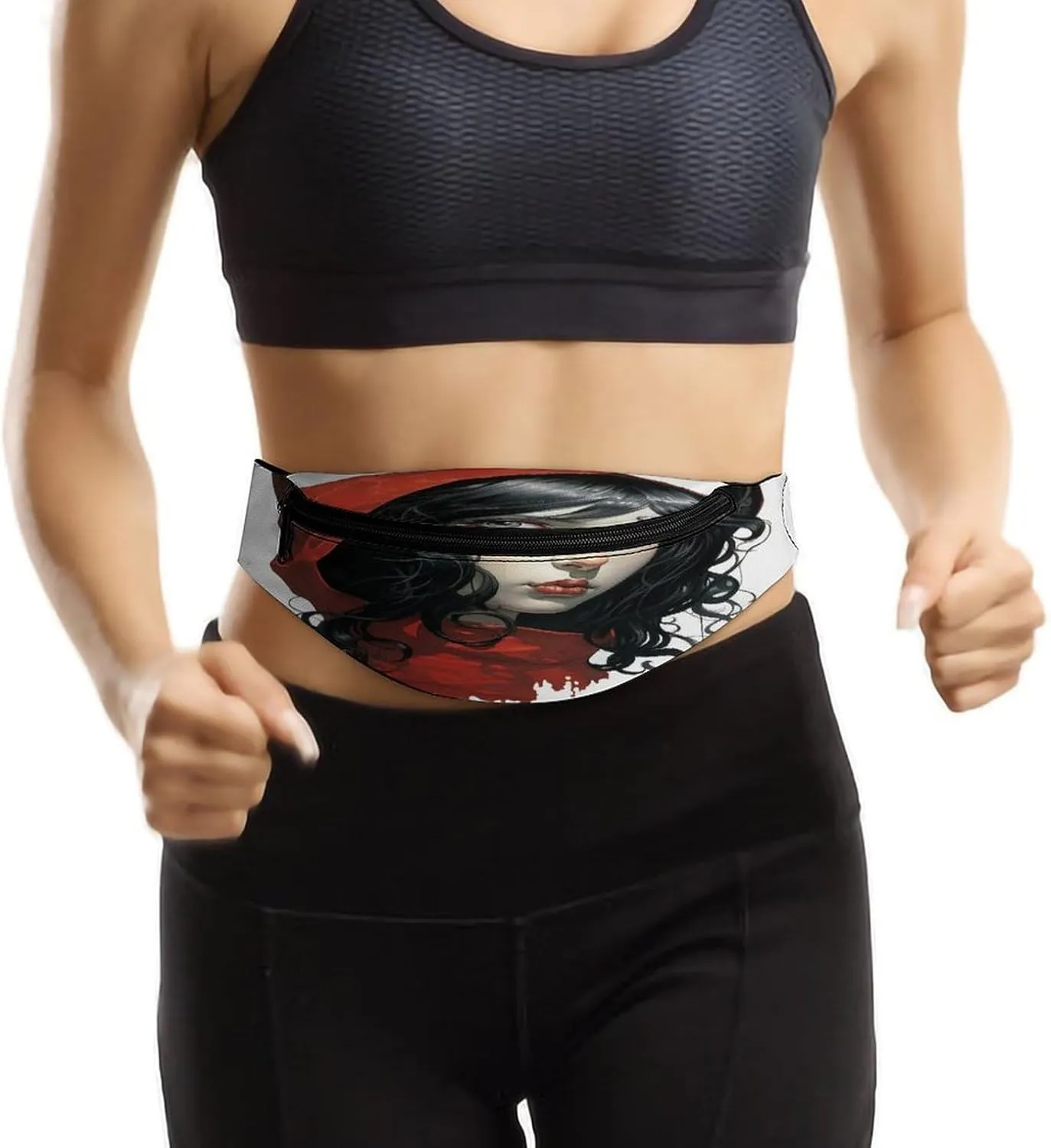 Personalized Waist Packs with Adjustable Strap,Black Hair Woman CrossBody Fanny Pack Casual Bag for Travel Sports Running Hiking