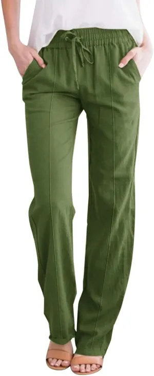 Petite Beach Pants for Women Comfortable Fit Solid Classic Friends' Gathering Big and Tall Linen Daily Outing Trendy Trousers