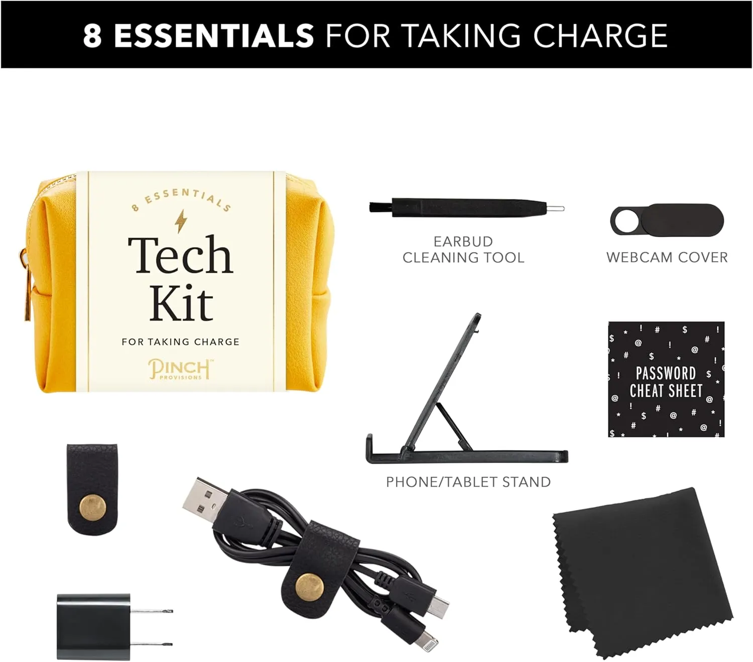 Pinch Provisions Mid-Size Tech Kit, Includes 8 Professional Technology Essentials, Perfect for Remote Work, Personal Office Accessories, & Gifting at Work (Mustard)