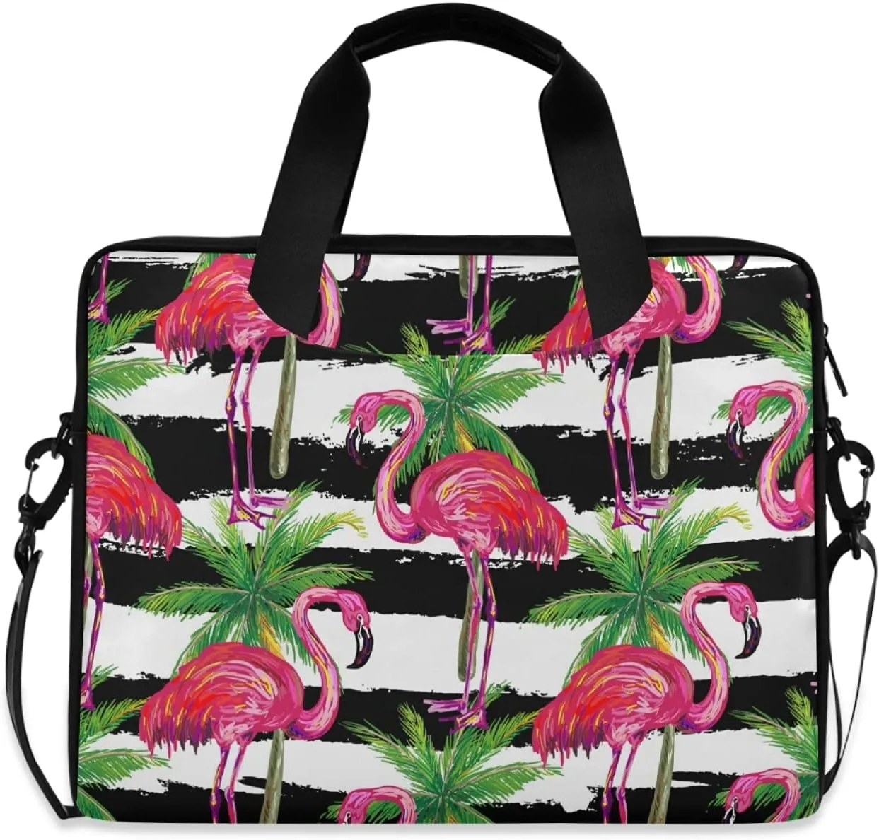 Pink Flamingo Palms Laptop Messenger Bag Case Sleeve Crossbody Briefcase Women