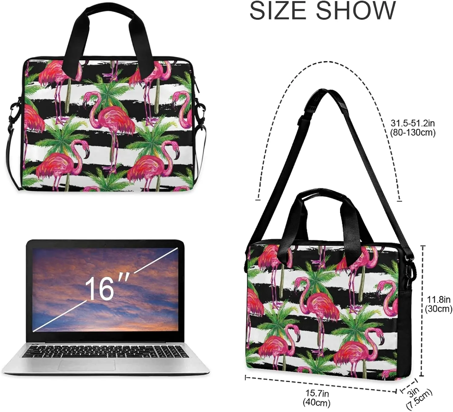 Pink Flamingo Palms Laptop Messenger Bag Case Sleeve Crossbody Briefcase Women