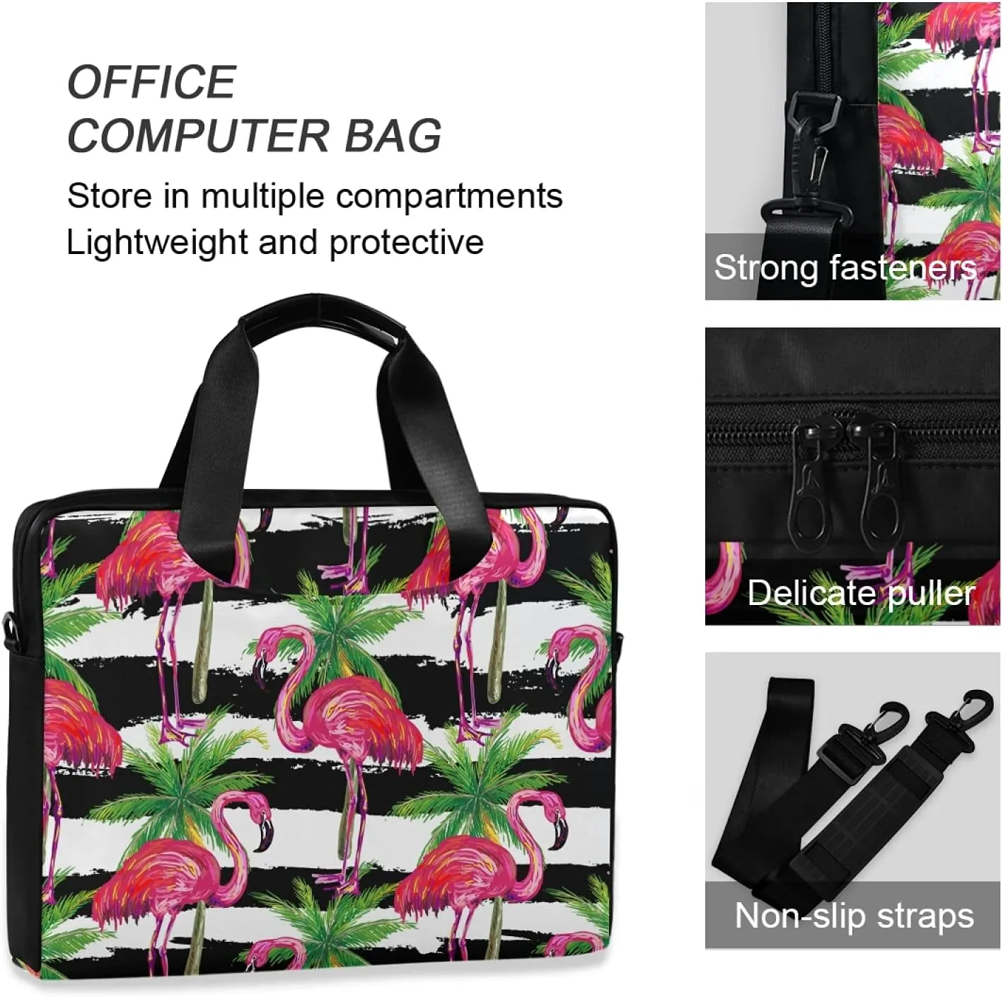 Pink Flamingo Palms Laptop Messenger Bag Case Sleeve Crossbody Briefcase Women