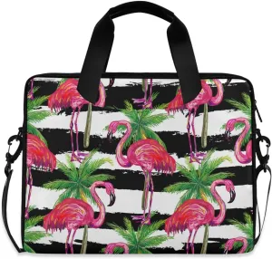 Pink Flamingo Palms Laptop Messenger Bag Case Sleeve Crossbody Briefcase Women