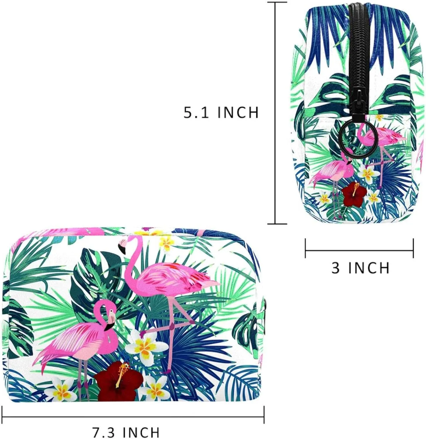 Pink Flamingo with Palm Leaves Small Makeup Bags for Women Teen Girls, Makeup Storage Bag with Zipper Accessories Organizer Bag for Travelling