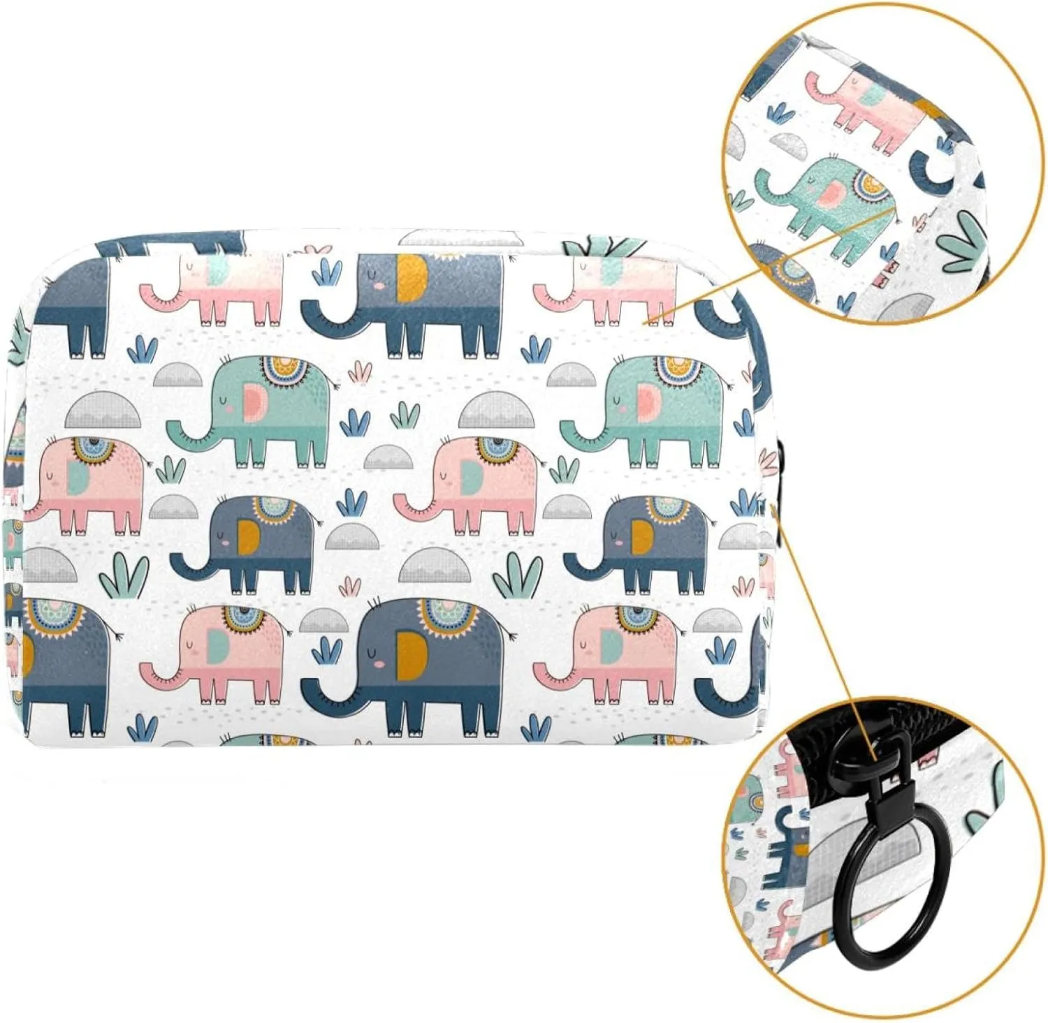 Pink Green Navy Elephants Cactus Small Makeup Bags for Women Teen Girls, Makeup Storage Bag with Zipper Accessories Organizer Bag for Travelling