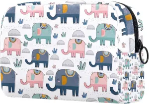 Pink Green Navy Elephants Cactus Small Makeup Bags for Women Teen Girls, Makeup Storage Bag with Zipper Accessories Organizer Bag for Travelling