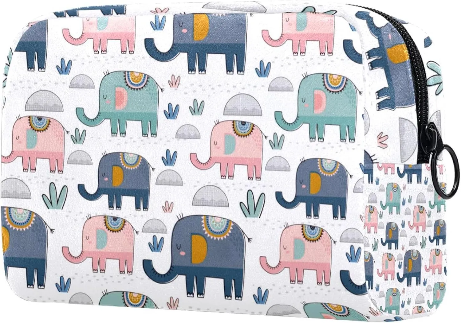 Pink Green Navy Elephants Cactus Small Makeup Bags for Women Teen Girls, Makeup Storage Bag with Zipper Accessories Organizer Bag for Travelling