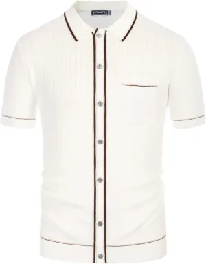 PJ PAUL JONES Mens Knit Shirts Vintage Retro Short Sleeve Button Down Vacation Polo Shirts