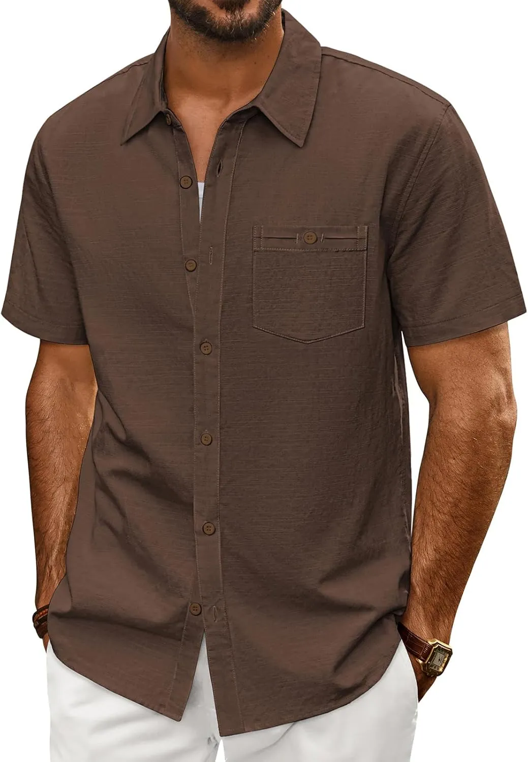 PJ PAUL JONES Mens Short Sleeve Button Down Shirts Summer Beach Shirts Untuckit Cotton Shirt with Pocket