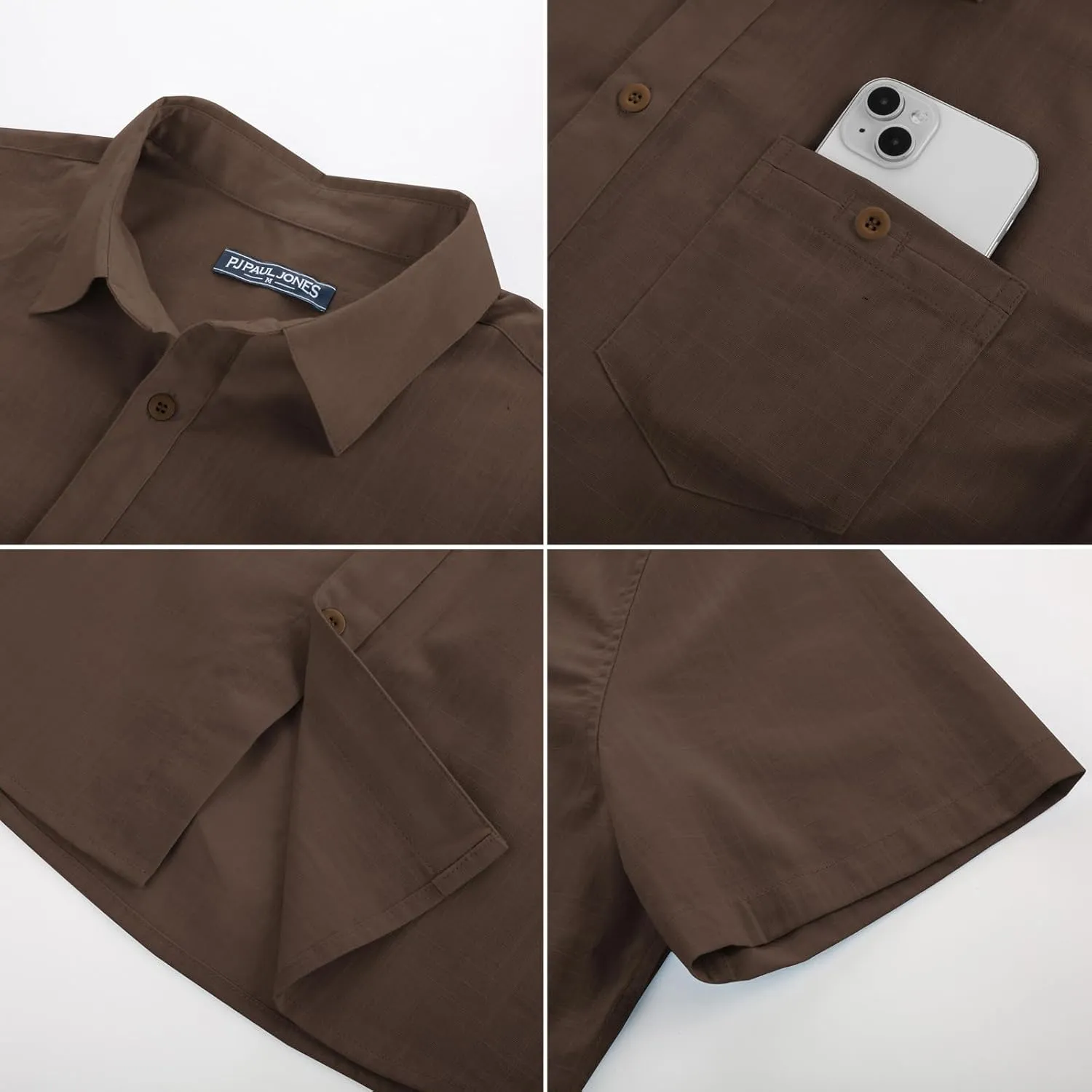 PJ PAUL JONES Mens Short Sleeve Button Down Shirts Summer Beach Shirts Untuckit Cotton Shirt with Pocket