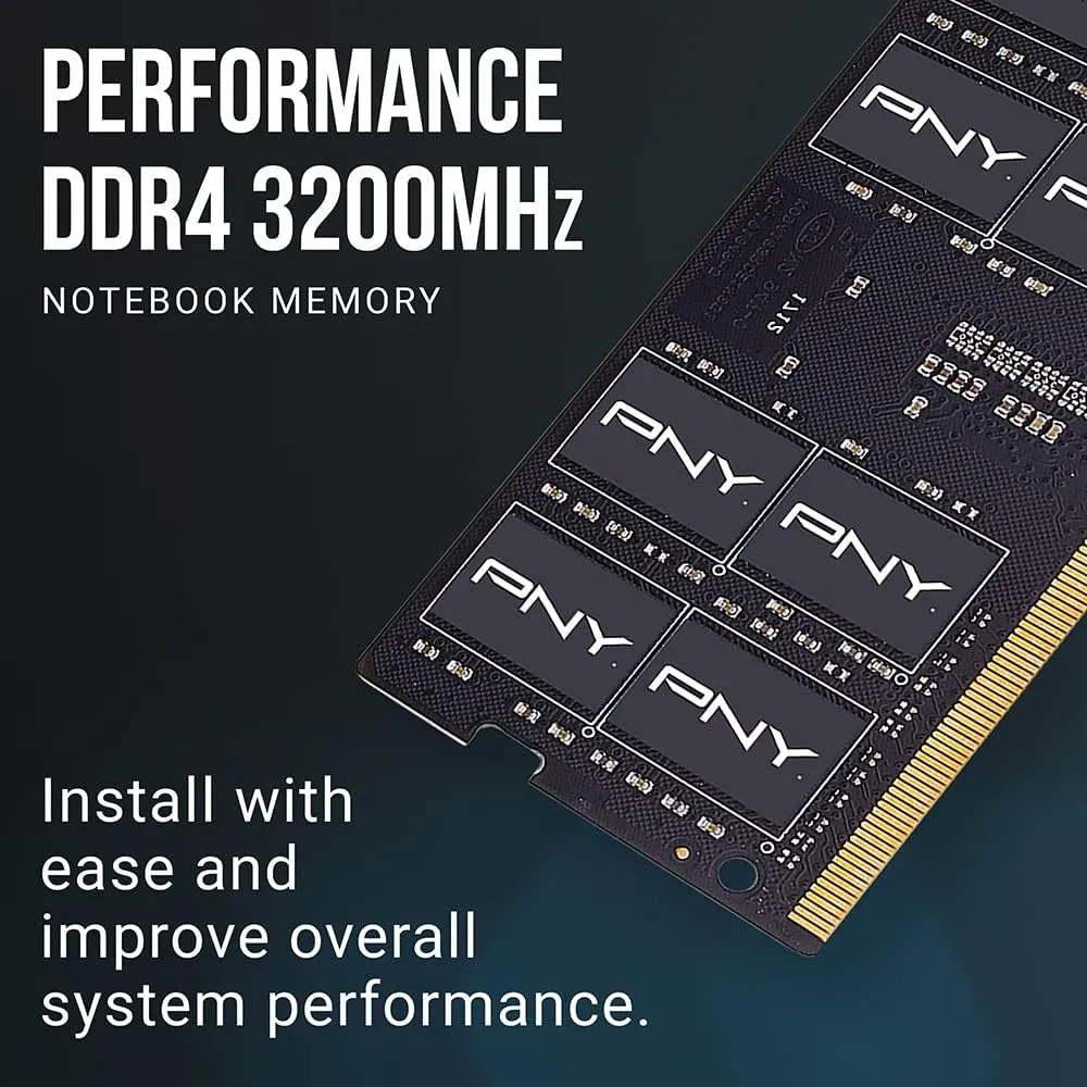 PNY Performance 16GB (2x8GB) DDR4 DRAM 3200MHz (PC4-25600) CL22 (Compatible with 2933MHz, 2666MHz, 2400MHz or 2133MHz) 1.2V Notebook/Laptop (SODIMM) Computer Memory Kit – MN16GK2D43200-TB