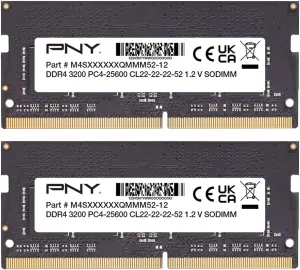 PNY Performance 16GB (2x8GB) DDR4 DRAM 3200MHz (PC4-25600) CL22 (Compatible with 2933MHz, 2666MHz, 2400MHz or 2133MHz) 1.2V Notebook/Laptop (SODIMM) Computer Memory Kit – MN16GK2D43200-TB