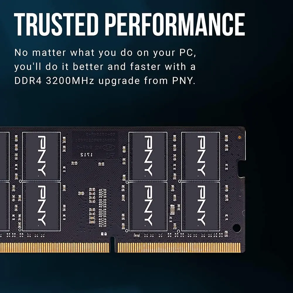PNY Performance 16GB (2x8GB) DDR4 DRAM 3200MHz (PC4-25600) CL22 (Compatible with 2933MHz, 2666MHz, 2400MHz or 2133MHz) 1.2V Notebook/Laptop (SODIMM) Computer Memory Kit – MN16GK2D43200-TB