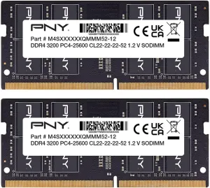 PNY Performance 32GB (2x16GB) DDR4 DRAM 3200MHz (PC4-25600) CL22 (Compatible with 2933MHz, 2666MHz, 2400MHz or 2133MHz) 1.2V Notebook/Laptop (SODIMM) Computer Memory Kit – MN32GK2D43200-TB