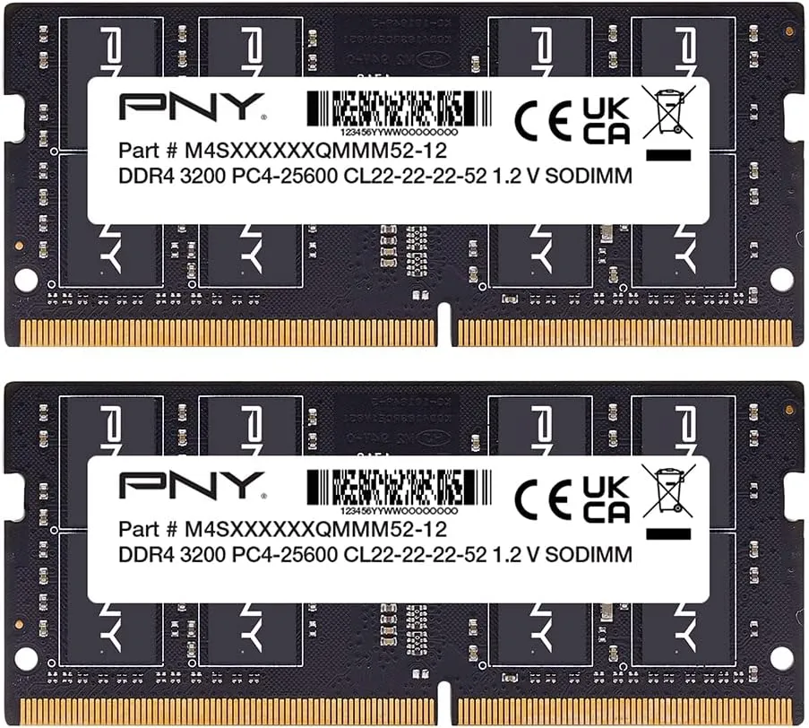 PNY Performance 32GB (2x16GB) DDR4 DRAM 3200MHz (PC4-25600) CL22 (Compatible with 2933MHz, 2666MHz, 2400MHz or 2133MHz) 1.2V Notebook/Laptop (SODIMM) Computer Memory Kit – MN32GK2D43200-TB