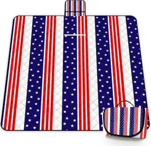Poedist Extra Large Patriotic Picnic Blanket Waterproof,80"x 80"Foldable Machine Washable Beach Blanket,Outdoor Blanket for 6-8 Adults,Suitable for Indoor Crawling,Park Beach,Camping,Hiking,Family