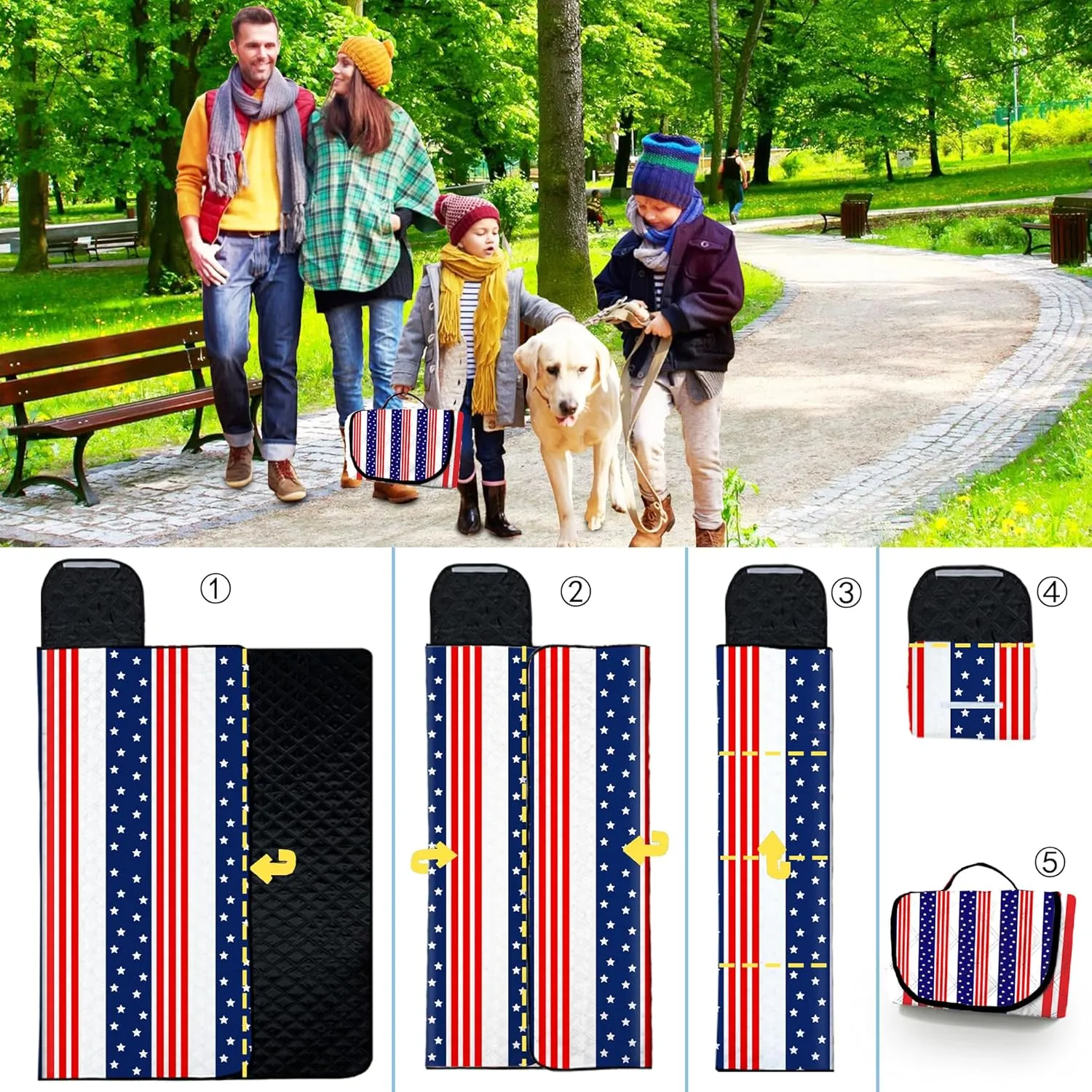 Poedist Extra Large Patriotic Picnic Blanket Waterproof,80"x 80"Foldable Machine Washable Beach Blanket,Outdoor Blanket for 6-8 Adults,Suitable for Indoor Crawling,Park Beach,Camping,Hiking,Family