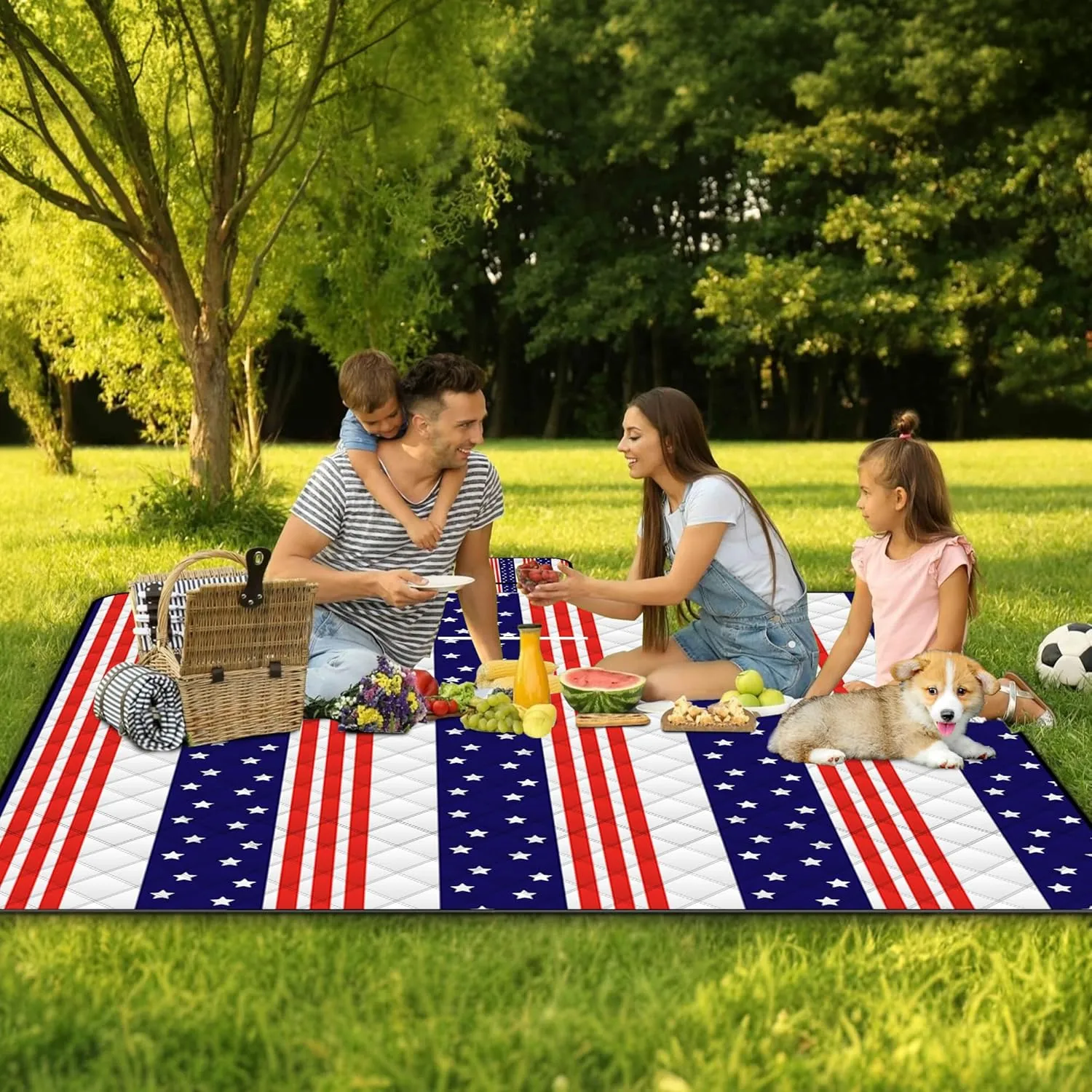 Poedist Extra Large Patriotic Picnic Blanket Waterproof,80"x 80"Foldable Machine Washable Beach Blanket,Outdoor Blanket for 6-8 Adults,Suitable for Indoor Crawling,Park Beach,Camping,Hiking,Family