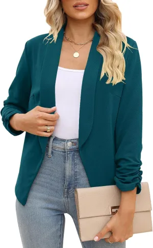 POGTMM Women 3/4 Sleeve Blazer Open Front Cardigan Jacket Work Office Blazer