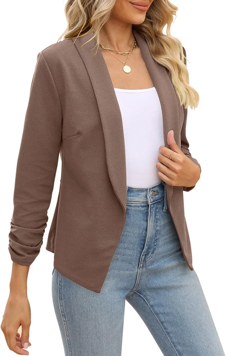 POGTMM Women 3/4 Sleeve Blazer Open Front Cardigan Jacket Work Office Blazer