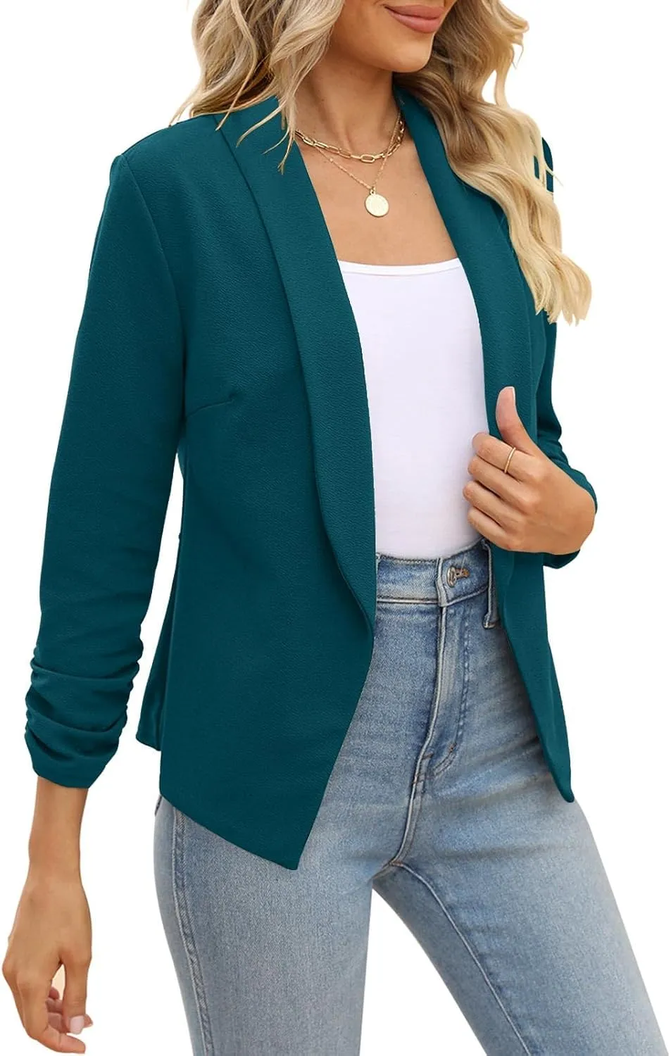 POGTMM Women 3/4 Sleeve Blazer Open Front Cardigan Jacket Work Office Blazer