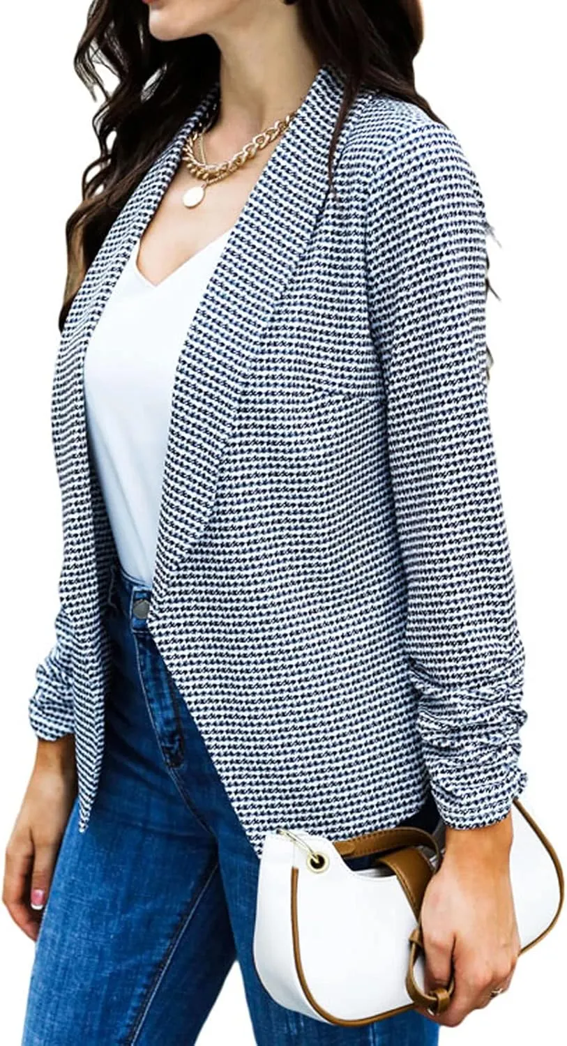 POGTMM Women 3/4 Sleeve Blazer Open Front Cardigan Jacket Work Office Blazer