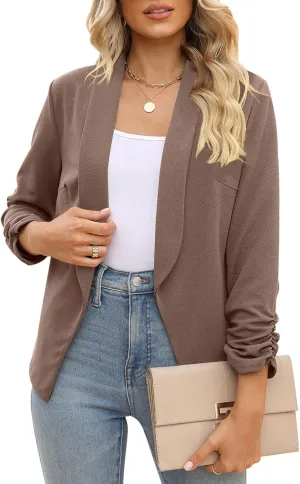 POGTMM Women 3/4 Sleeve Blazer Open Front Cardigan Jacket Work Office Blazer