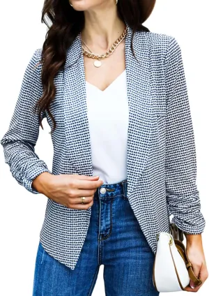 POGTMM Women 3/4 Sleeve Blazer Open Front Cardigan Jacket Work Office Blazer