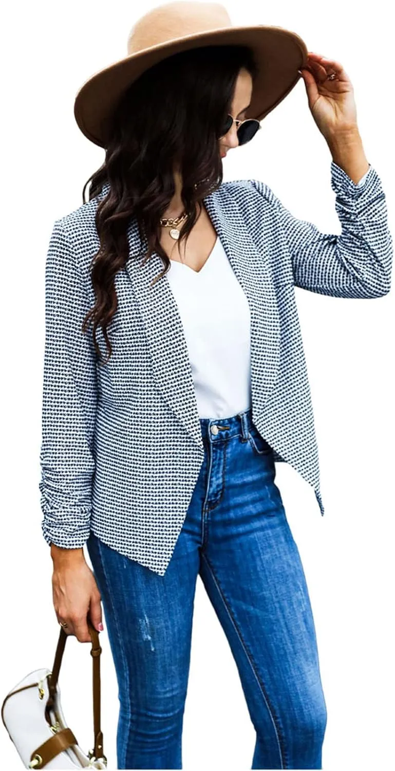 POGTMM Women 3/4 Sleeve Blazer Open Front Cardigan Jacket Work Office Blazer