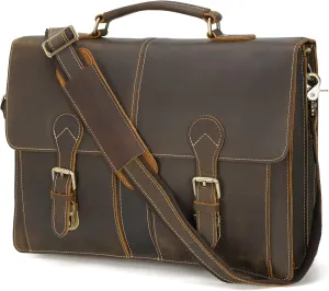 Polare 16" Full Grain Leather Messenger Bag Laptop Briefcase Bag Professional Work Bag For Men with YKK Zippers