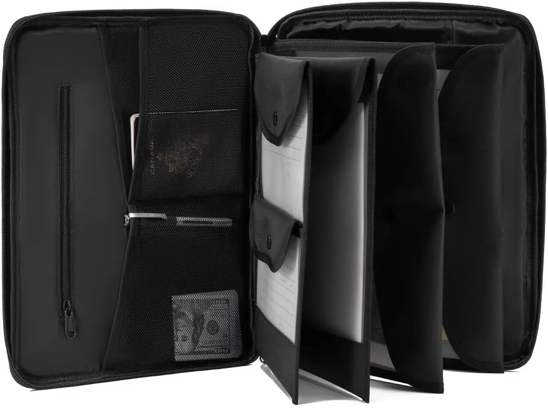 Portable Document Bag, Important Document Organizer, Storage Pouch File Folder for Important Papers, Emergency Binder, Birth Certificates, Social Security Cards, Passports, Photos (Black)
