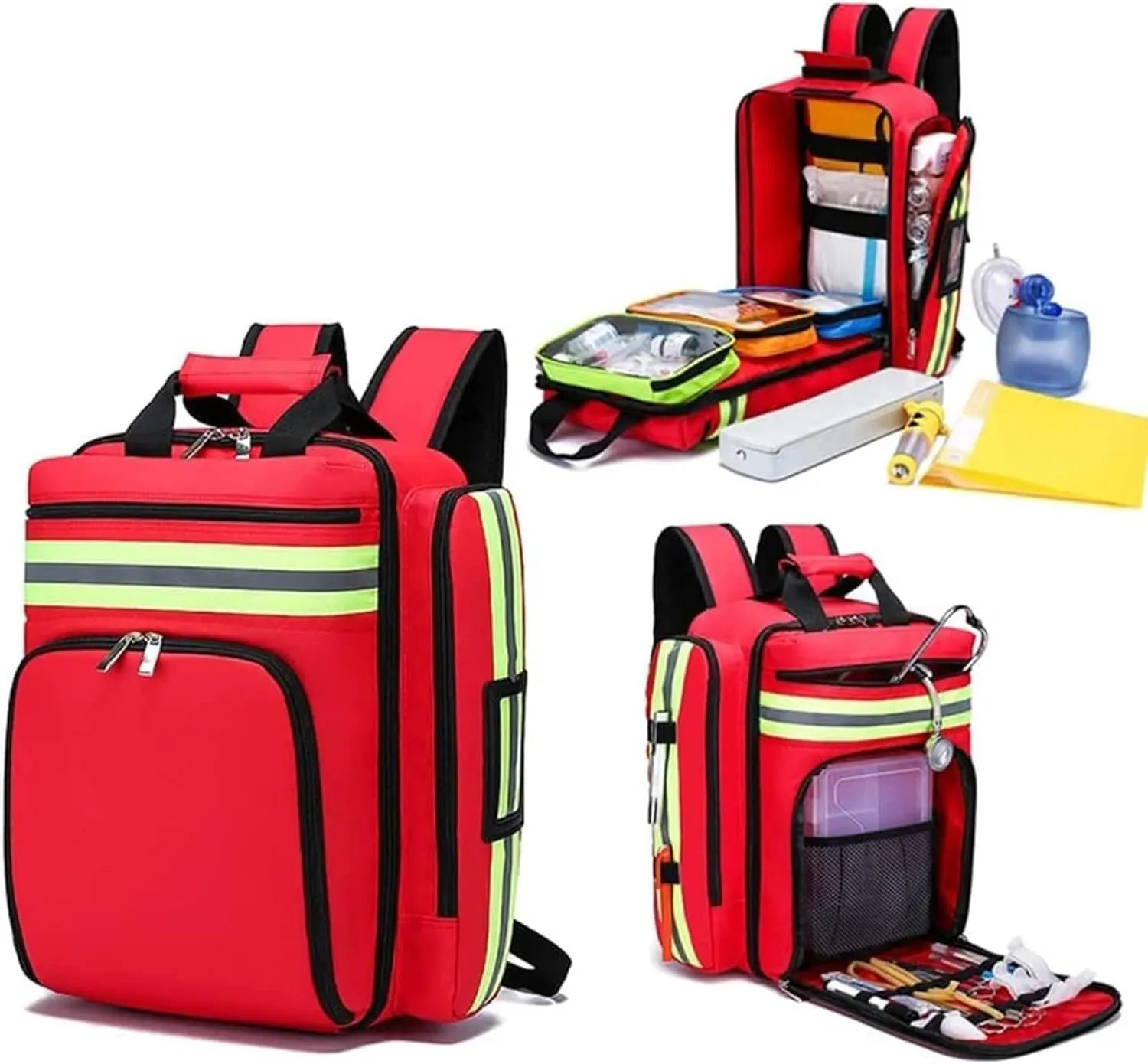Portable First Aid Kit Bag, Emergency Trauma Backpack for Medical Supplies, Waterproof Oxford Cloth, Reflective Design for Flood Prevention, Hiking, Travel (Red)(Red)