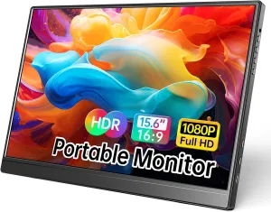 Portable Monitor 15.6 Inch 1080P USB-C HDMI Ultra-Slim Travel Monitor with Kickstand, Compatible with Xbox, Laptop, PC, Mac Phone, PS, Swich IPS Ultra-Thin Zero Frame Gaming Monitor