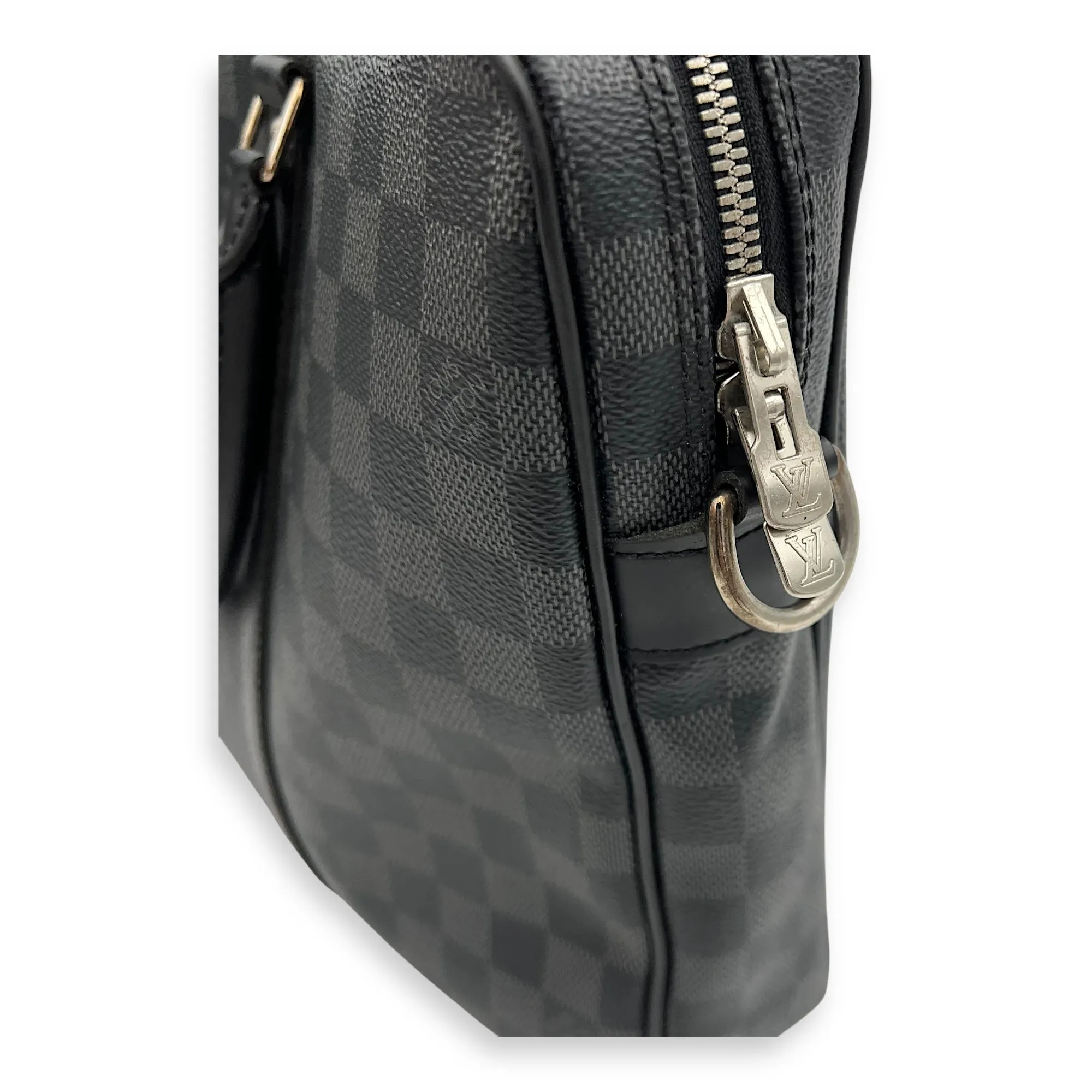 Porte Document Top Handle Bag Graphite in Coated Canvas, Silver hardware