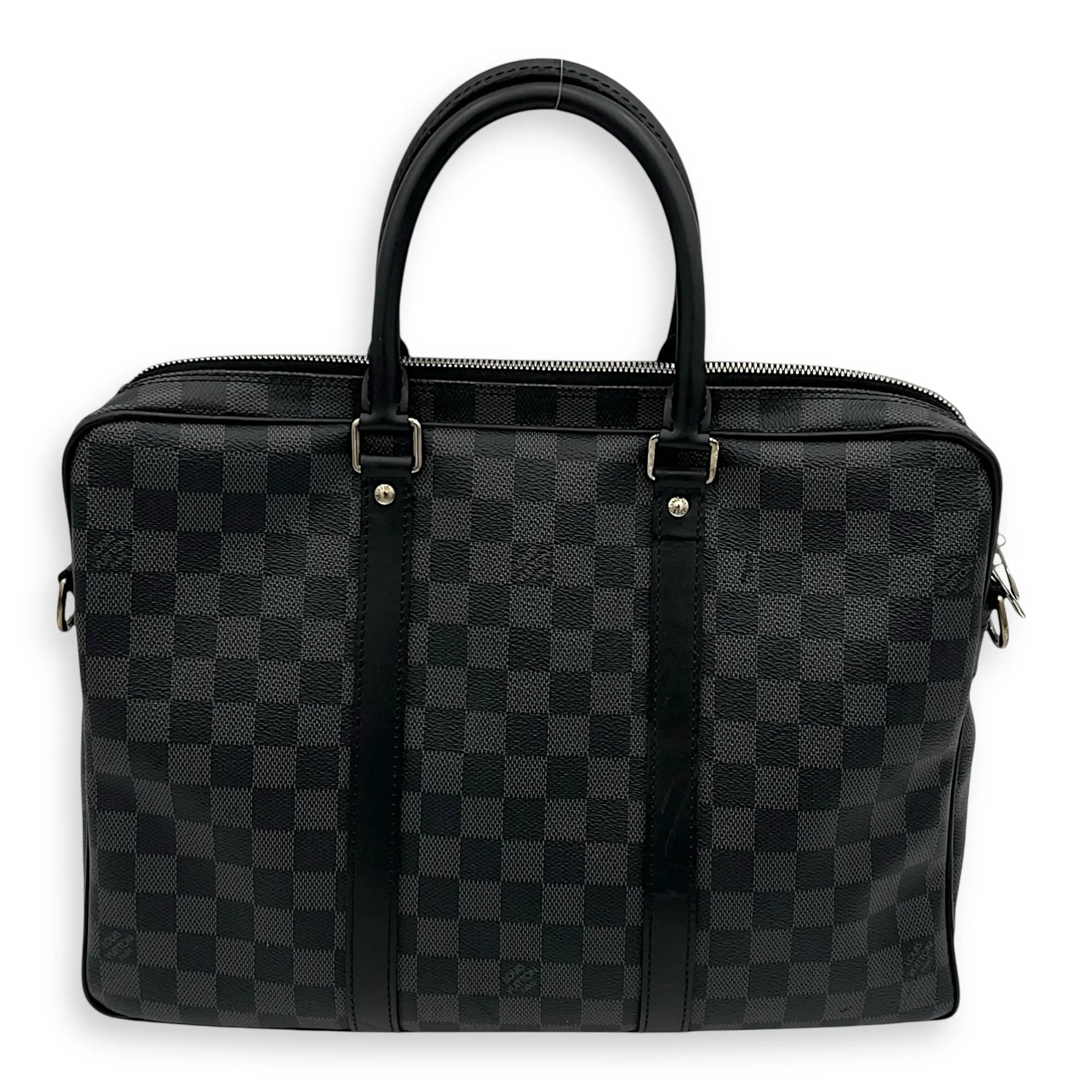 Porte Document Top Handle Bag Graphite in Coated Canvas, Silver hardware